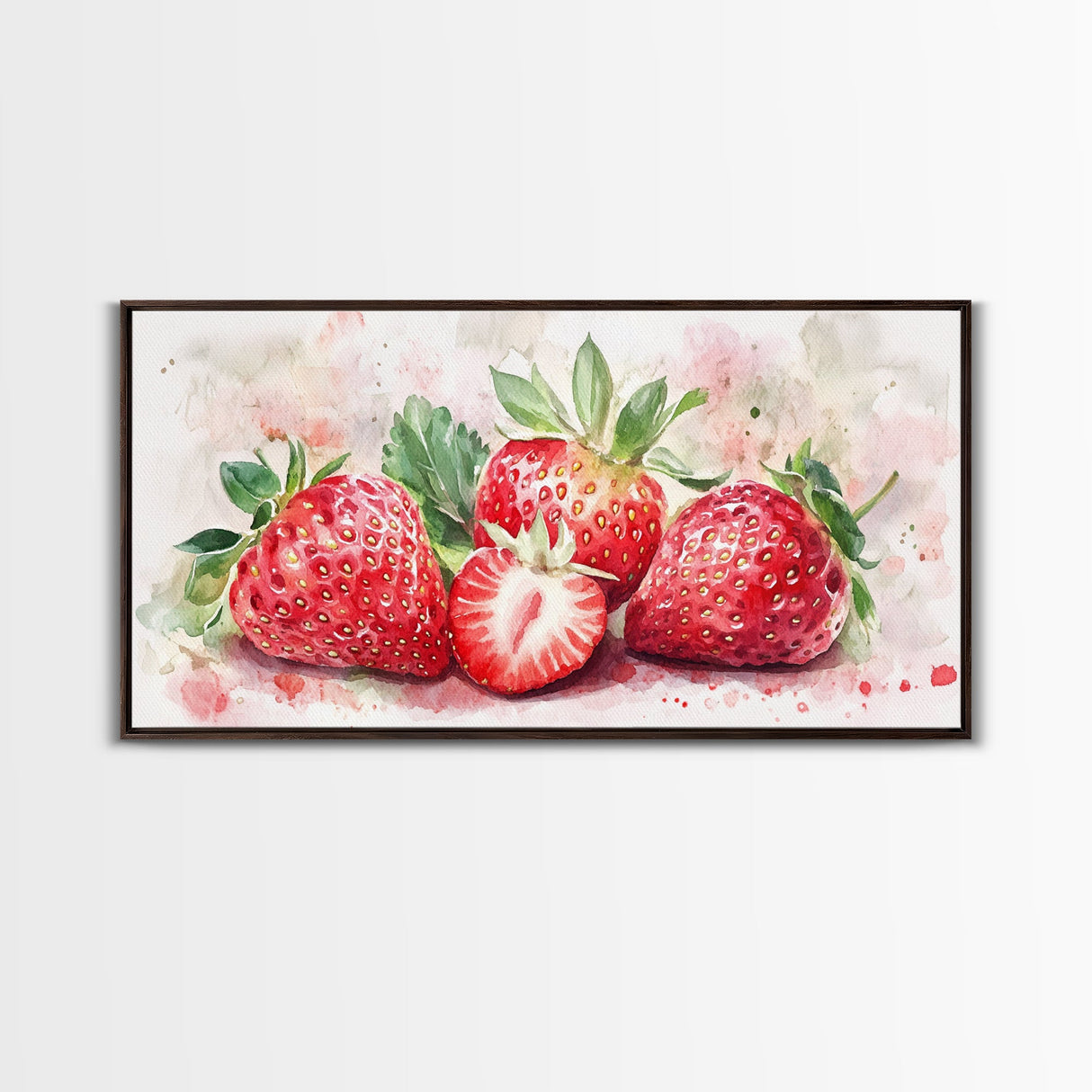 Strawberry Still Life Canvas Print - Bright Red Fruit Rustic Kitchen Art Food Review Artwork Light Pink Wall Art Rustic Decor