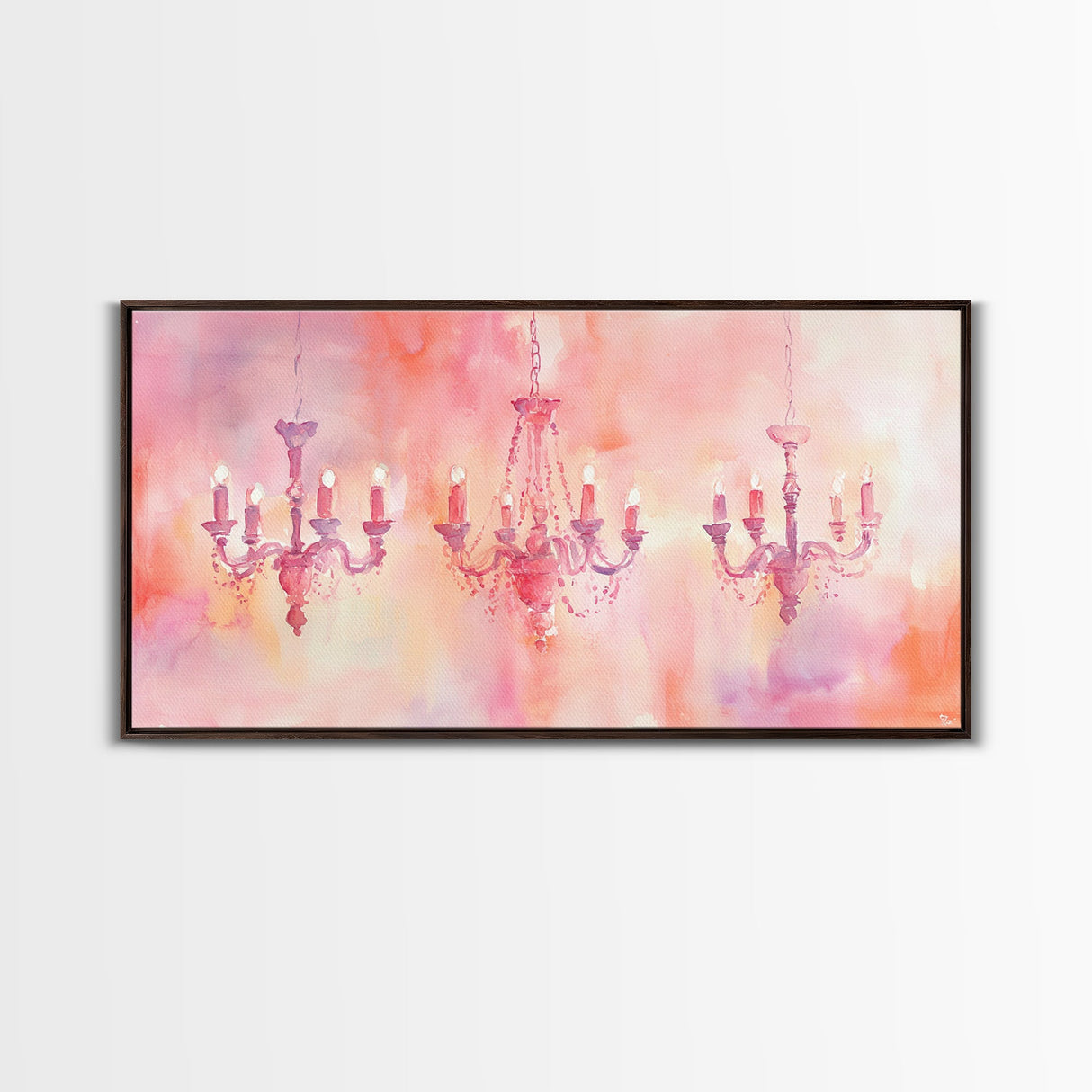 Elegant Chandeliers Canvas Print Romantic Lighting Artwork Pink Orange Wall Art Living Room Aesthetic Rustic Home Decor Artwork