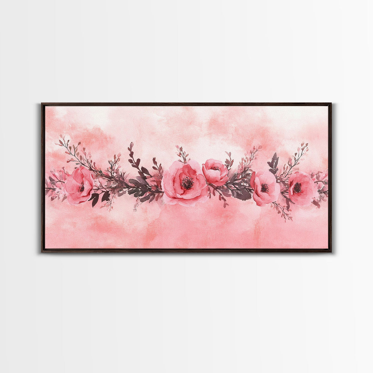 Floral Garland Canvas Print California Poppy Art Horizontal Wall Art Rustic Decor Farmhouse Style Wildflower Painting Gift Idea