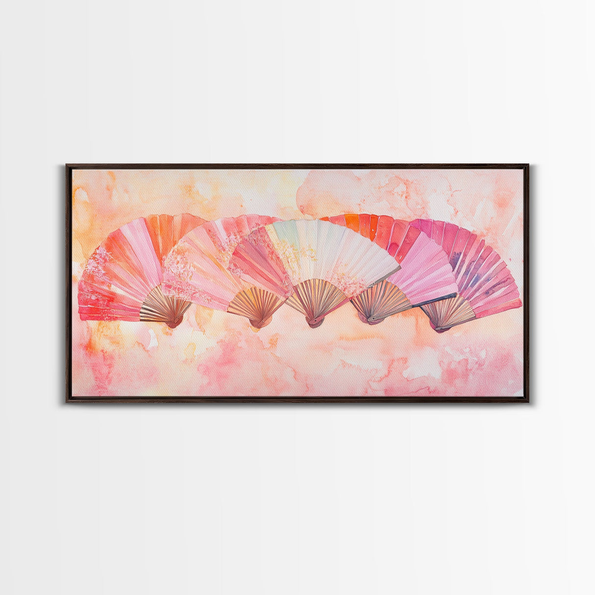 Fan Arrangement Canvas Print | Moroccan Wall Art, Chinoiserie Wall Art, Wabi Sabi Art, Light Pink Decor, Extra Wide Wall Art, Above Sofa Art
