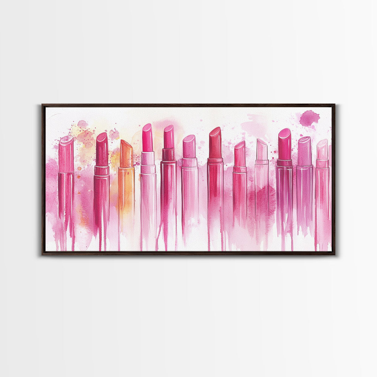 Assorted Lipstick Shades Illustration in Light Pink Wall Art on Canvas Print, Makeup Lover's Room or Vanity Decor Idea