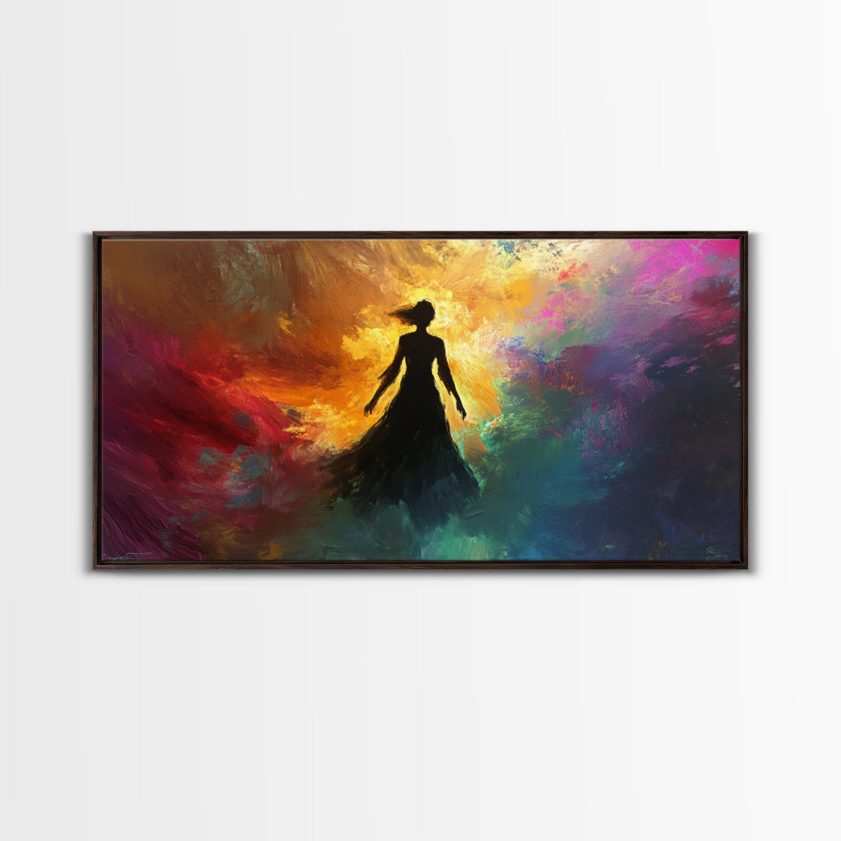 Woman Silhouette Sunset Canvas Print, Goddess Art Print, Romance Painting, Moody Woman Art, Bedroom Art, Fall Art, Vertical Wall Art