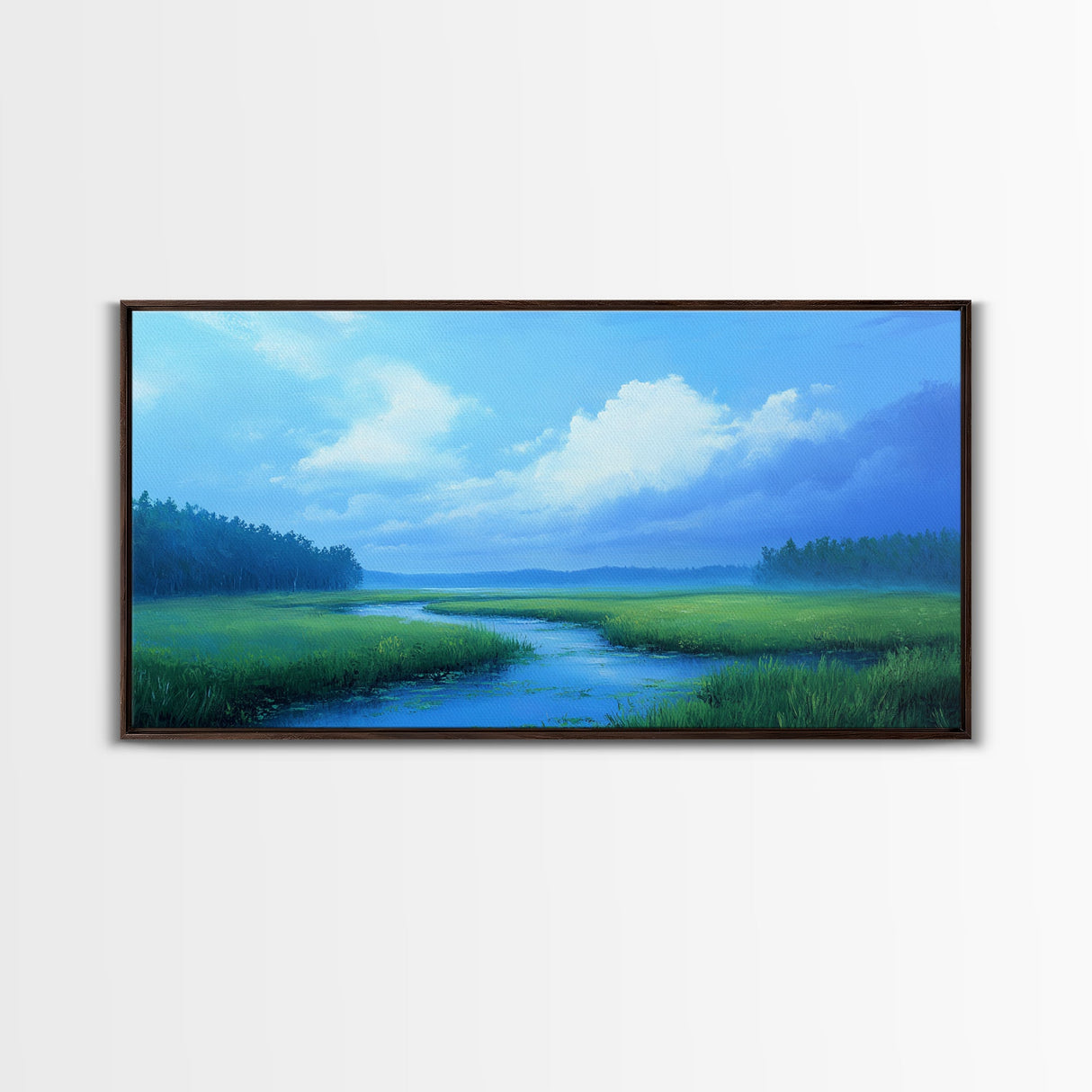 Marshland Panoramic Canvas Print, Coastal Landscape Art Bedroom Decor, Rustic Wall Art Living Room Gift, Nautical Horizontal Artwork
