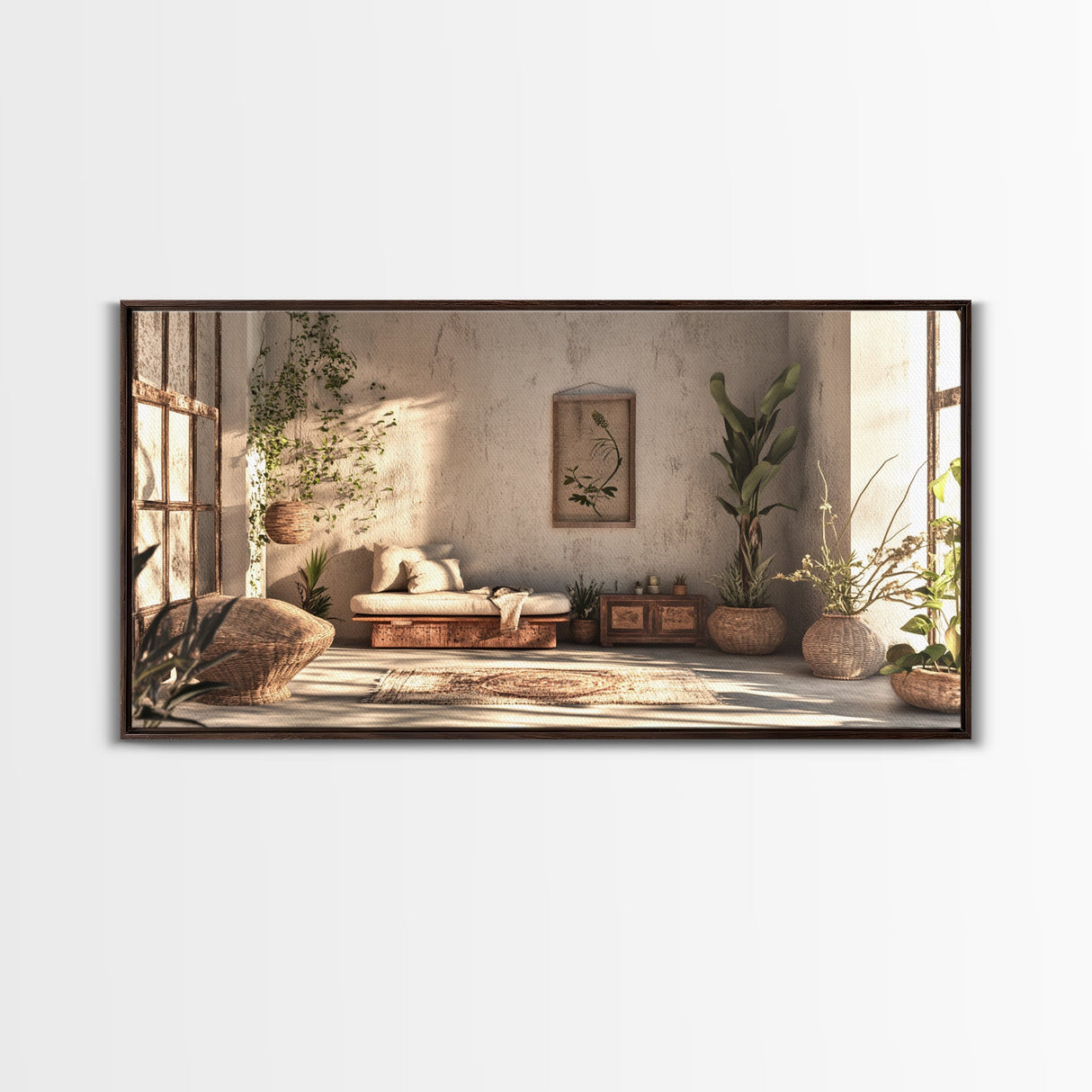 Serene Boho Nook Canvas Print, Minimalist Wabi Sabi Wall Art Vertical Decor, Rustic Botanical Artwork Guest Room Inspiration Idea