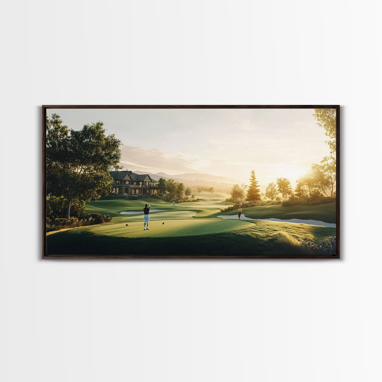 Golf Course Sunset Canvas Print Panoramic Landscape Art Rustic Decor Above Bed Artwork Gift Idea Extra Wide Horizontal Wall Art