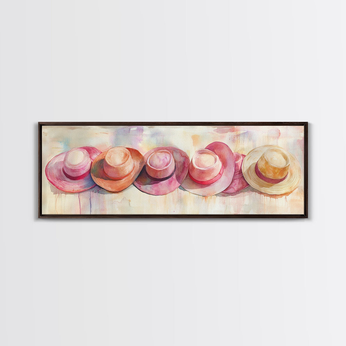 Pink Hats Wall Art Canvas Print Pearlescent Elements, Minimalist Abstract Artwork, Perfect Addition to Feminine Rustic Decor
