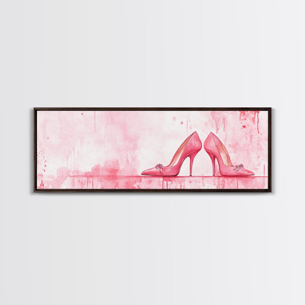 Light Pink Wall Art Framed Canvas Print Featuring Elegant High Heels, Feminine Bedroom Decor, Fashion Artwork Above Bed Idea