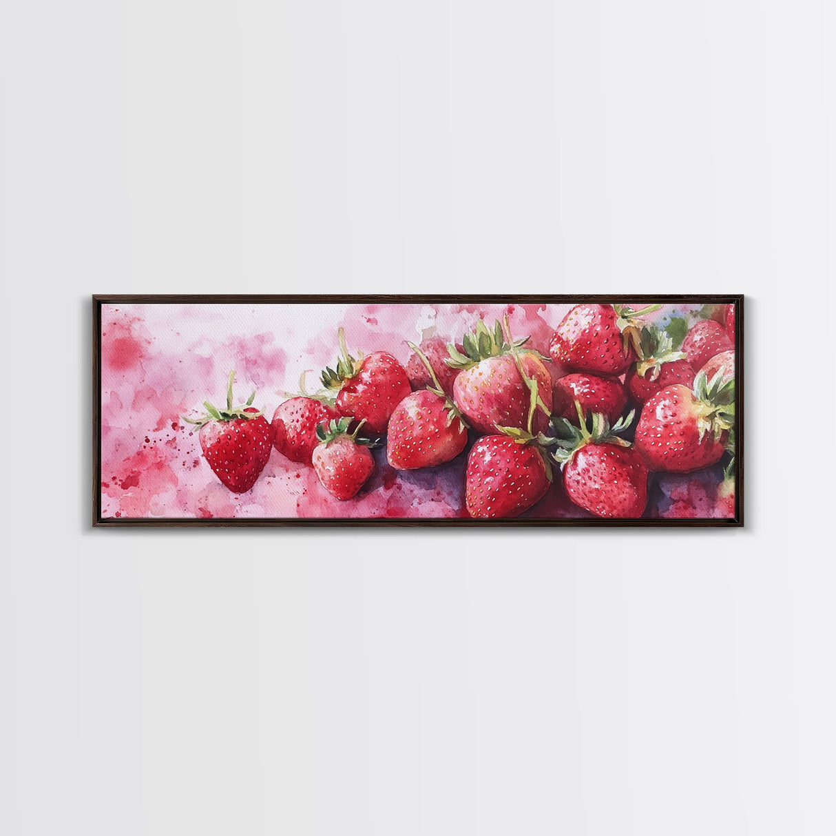 Framed Canvas Print of Bright Strawberry Botanical Prints in Pink for Rustic Kitchen Wall Art or Farmhouse Dining Room Decor