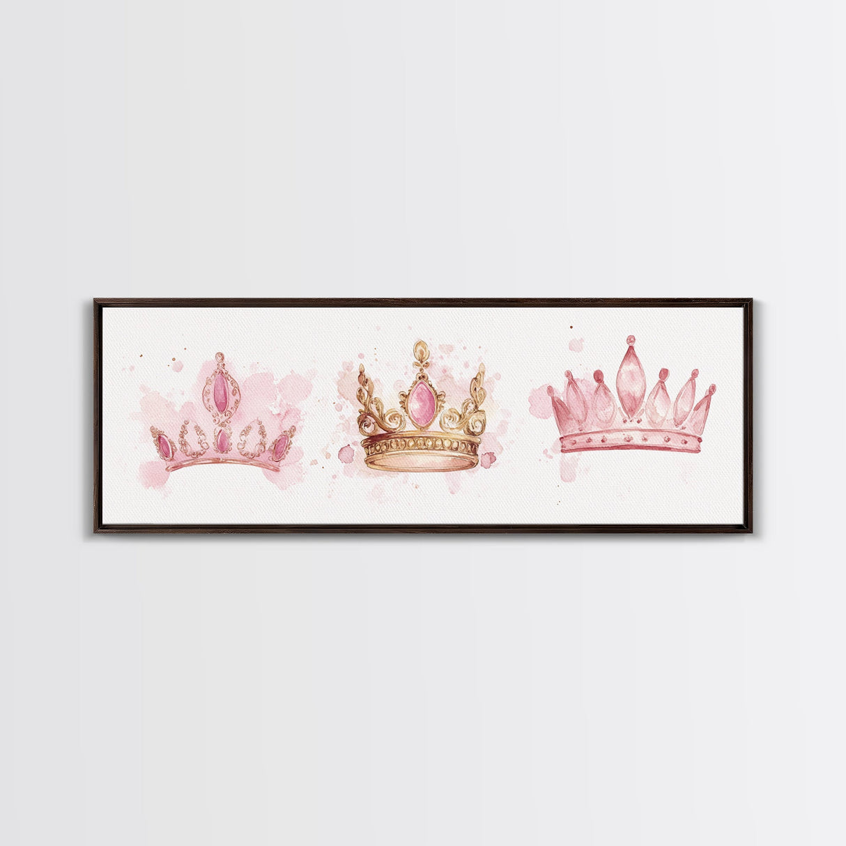 Framed Canvas Print of Elegant Crowns in Pink and Gold Perfect Gift Idea or Dorm Room Light Pink Wall Art with Royal Aesthetic