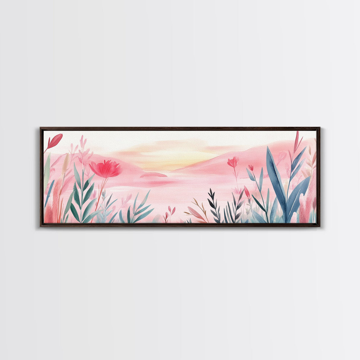 Wildflower Horizon Canvas Print, Light Pink Coastal Landscape Art, Panoramic Wall Art, Above Sofa Decor, Nature-Inspired Artwork