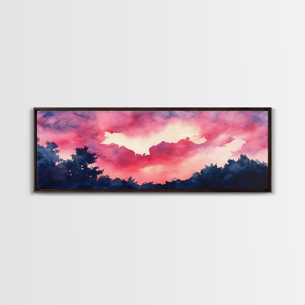 Forest Sunset Framed Canvas Print, Moody Evening Sky Painting, Smoky Mountain Landscape Art, Living Room or Bedroom Wall Decor