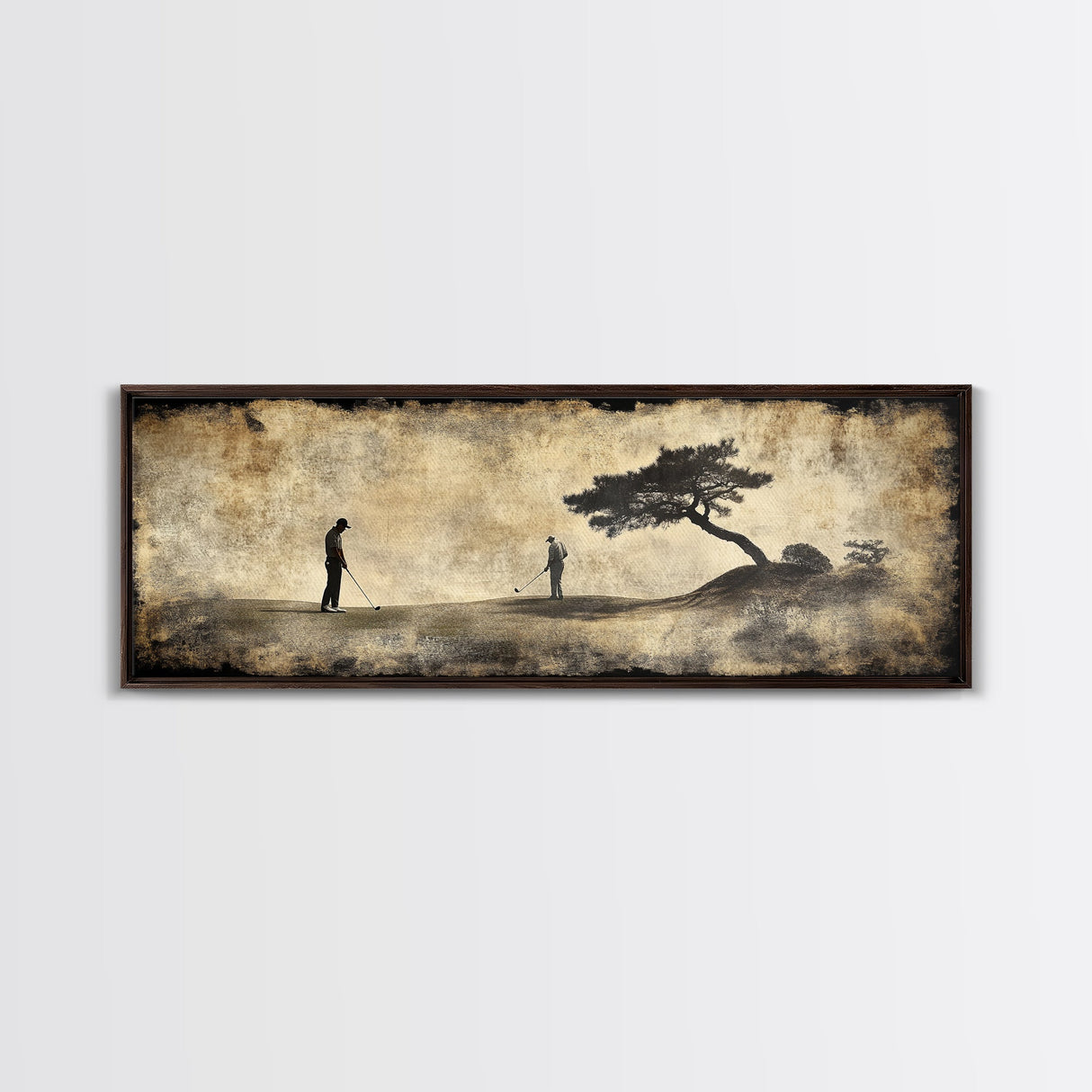 Vintage Golfers Landscape Framed Canvas Print – Rustic Wall Art, Golf Art, Horizontal Wall Art, Living Room Art, Tall Narrow Art
