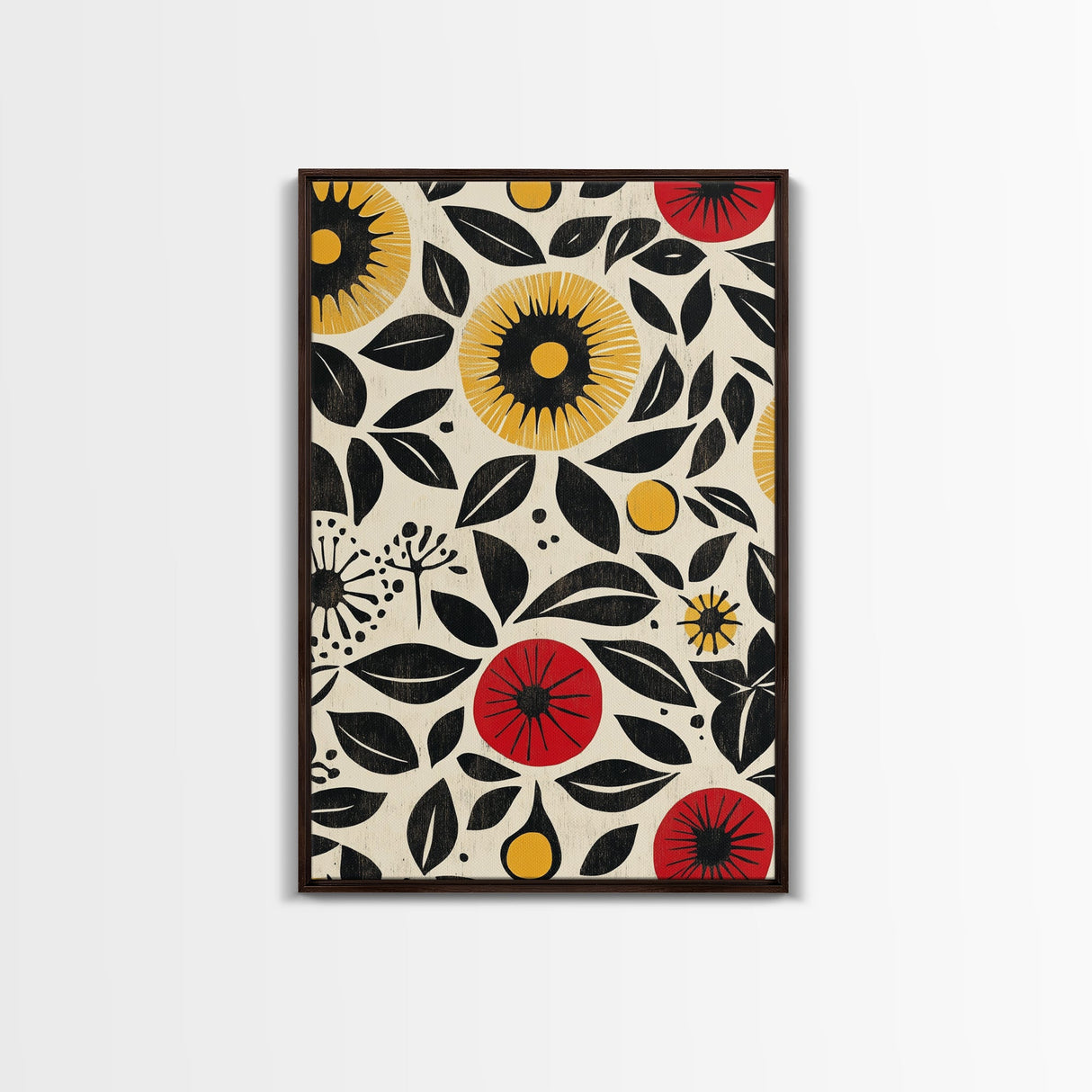 Modern Botanical Framed Canvas Print, Wildflower Pattern Wall Art, Vibrant Floral Art, Living Room Decor, Extra Wide Rustic Decor