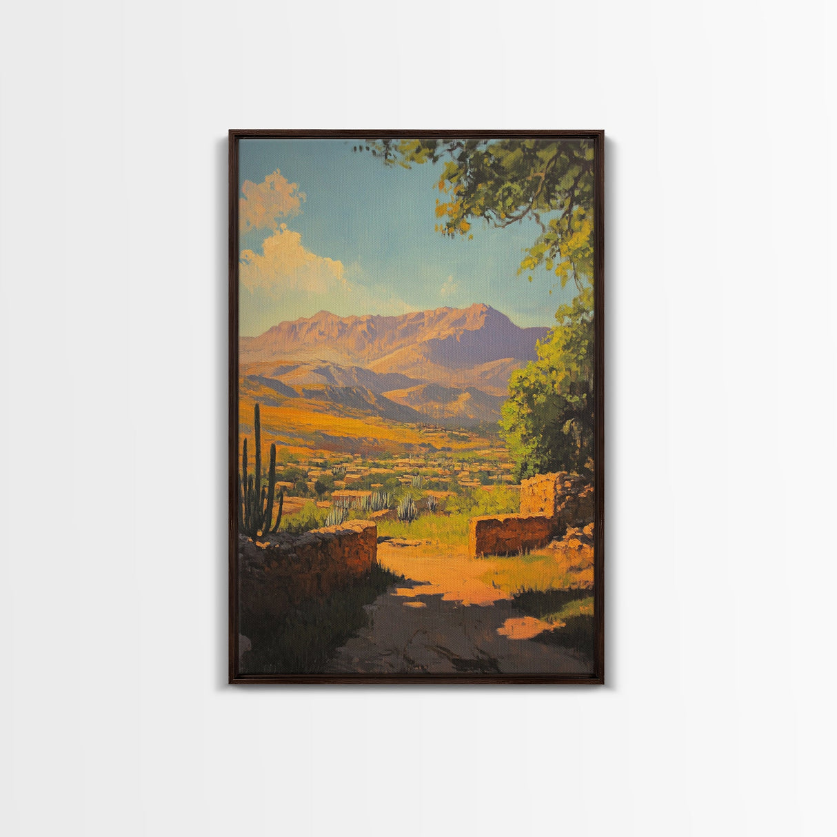 Rustic Mountain Landscape Framed Canvas Print Southwest Wall Art Above Sofa Rustic Decor Gift Idea Living Room Art Landscape Painting