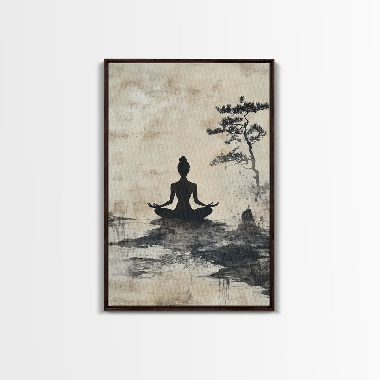 Serenity Silhouette Canvas Print Featuring Pine Tree Art, Rustic Neutral Zen Wall Art, Wabi Sabi Minimalist Decor for Peaceful Living