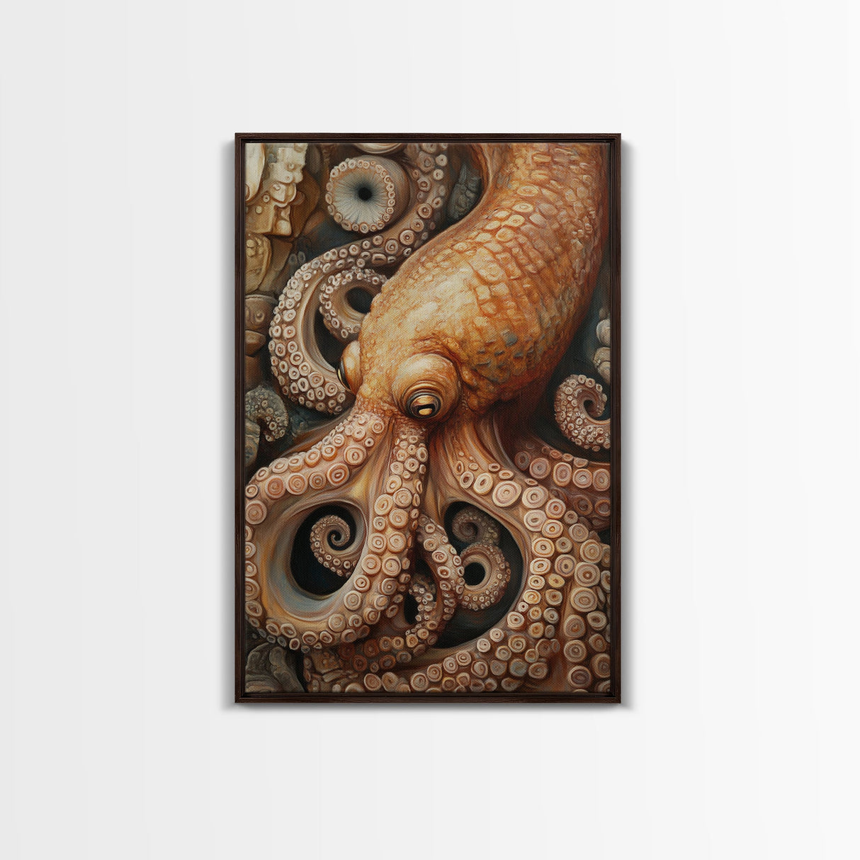 Octopus Tentacles Framed Canvas Print | Coastal Decor Ocean Art | Nautical Wall Art Above Sofa | Whimsical Octopus Painting Artwork