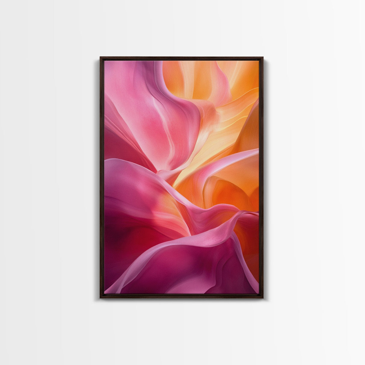 Fluid Pink Orange Canvas Print Featuring Bright Abstract Art Nouveau Style, Perfect Living Room Wall Art and Wabi Sabi Aesthetic