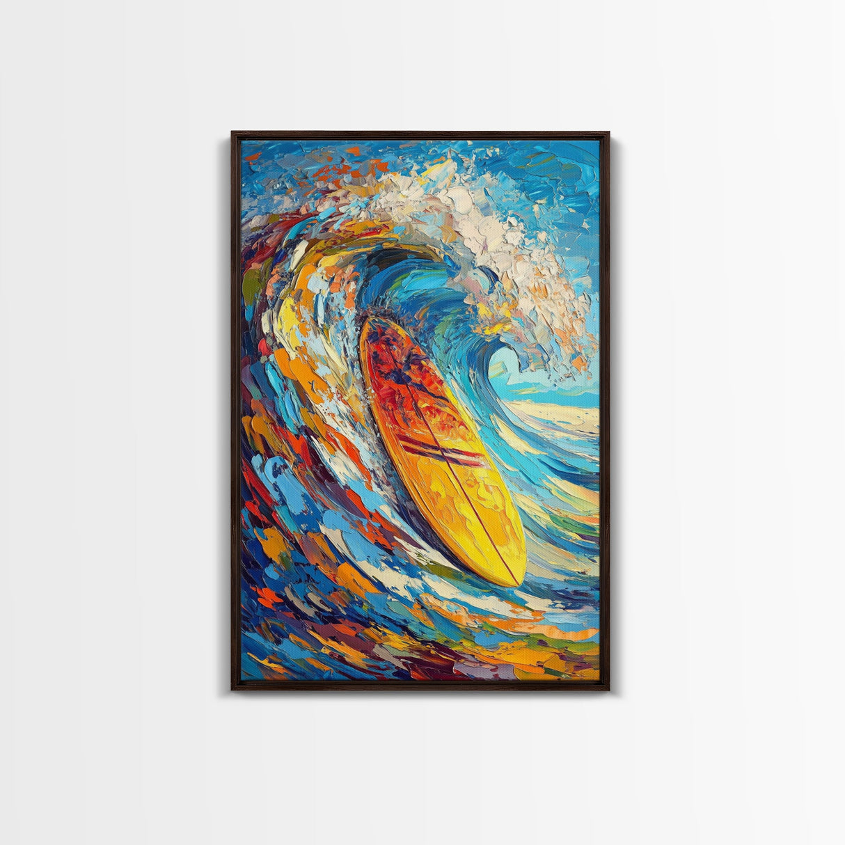 Energetic Surfboard Wave Canvas Print with Bold Abstract Coastal Painting and Nautical Decor for Extra Wide Wall Art Display