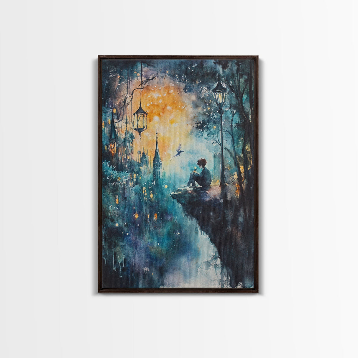 Magical Nightscape Framed Canvas Print Whimsical Fantasy Art Moody Wall Art Gift Idea Living Room Decor Dark Romantic Artwork