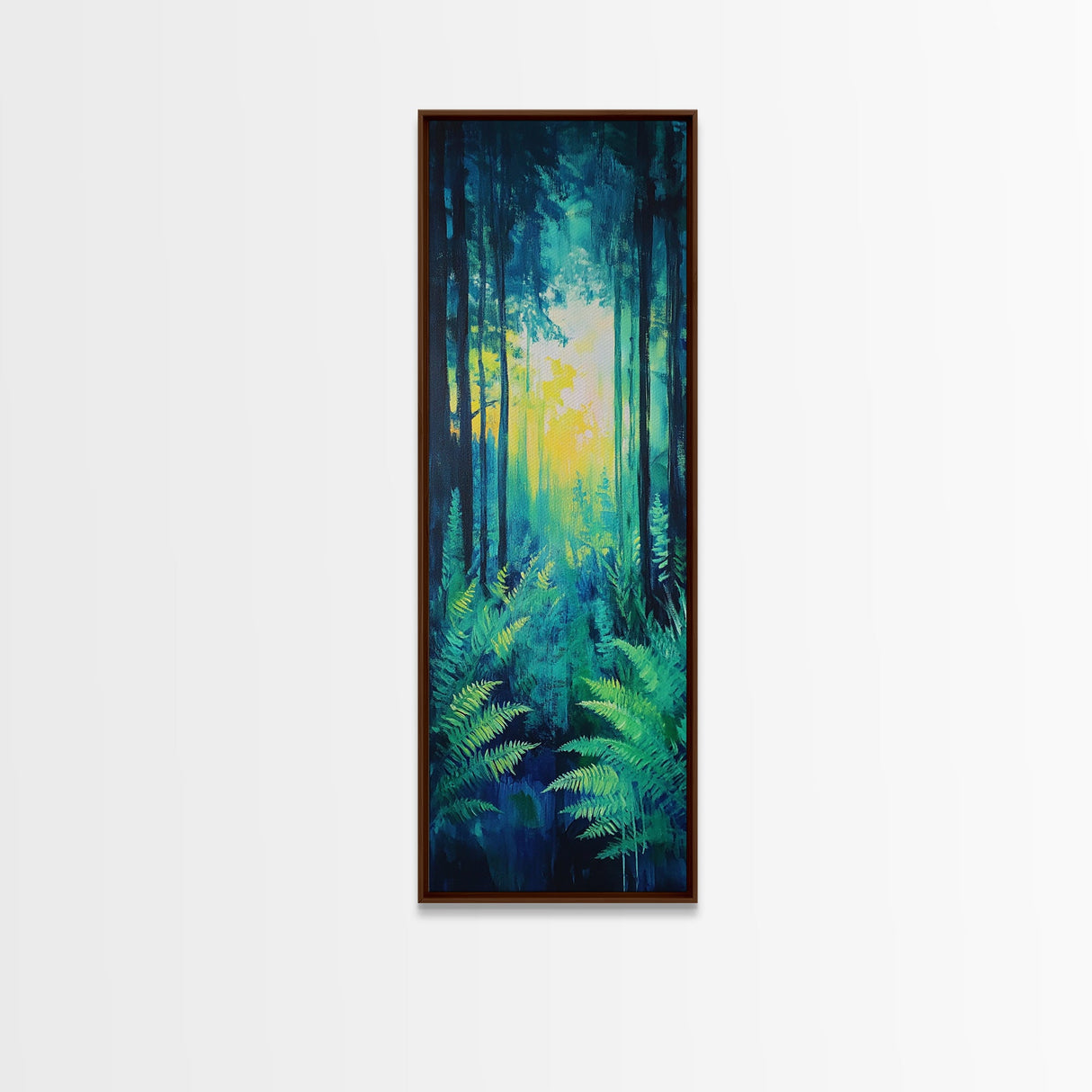 Forest Glow, pine tree art, moody art, landscape painting, above sofa art, gift idea for her, Framed Canvas Print