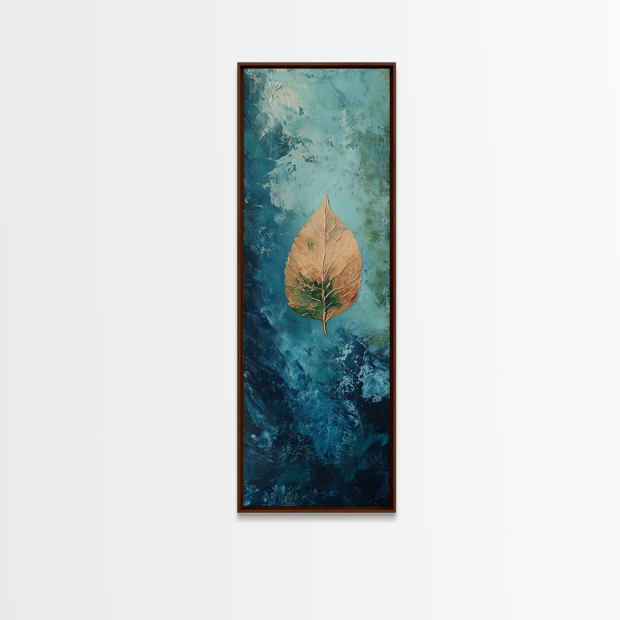 Golden Leaf, botanical prints, wabi sabi wall art, nature inspired art, minimalist art, teal wall art, Canvas Print