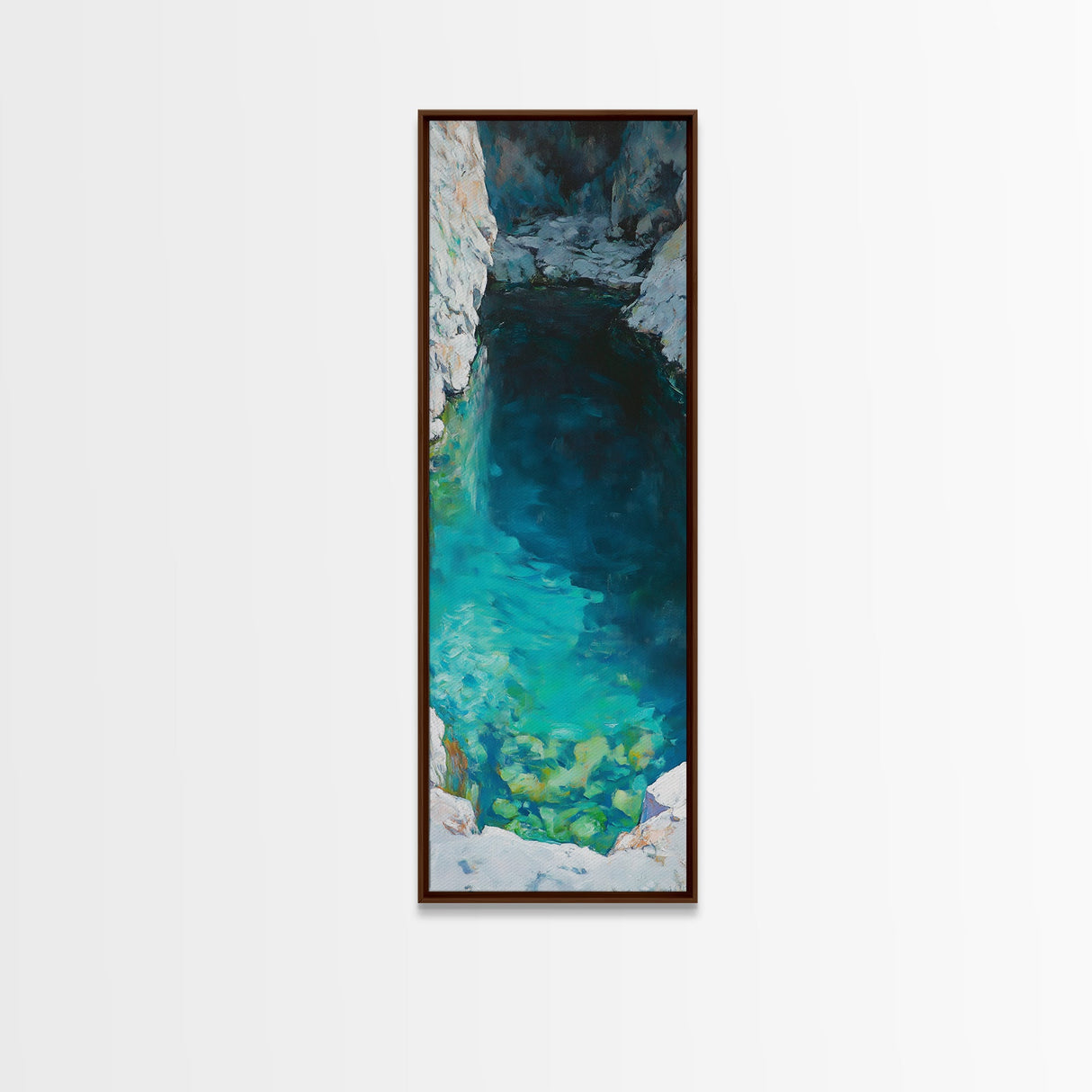 Teal wall art, hidden lagoon, ocean painting, moody art, coastal decor, framed canvas print, nautical art, above bed wall art