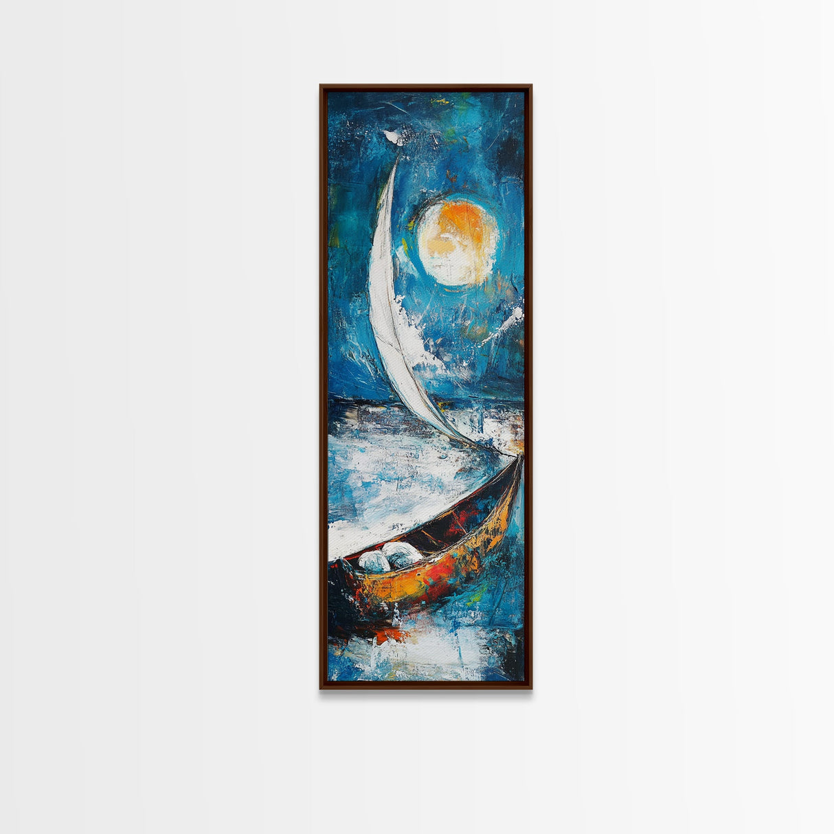 Sailboat, Moonlit Ocean, Nautical Wall Art, Coastal Landscape Art, Seascape Painting, Framed Canvas Print, Above Couch Art