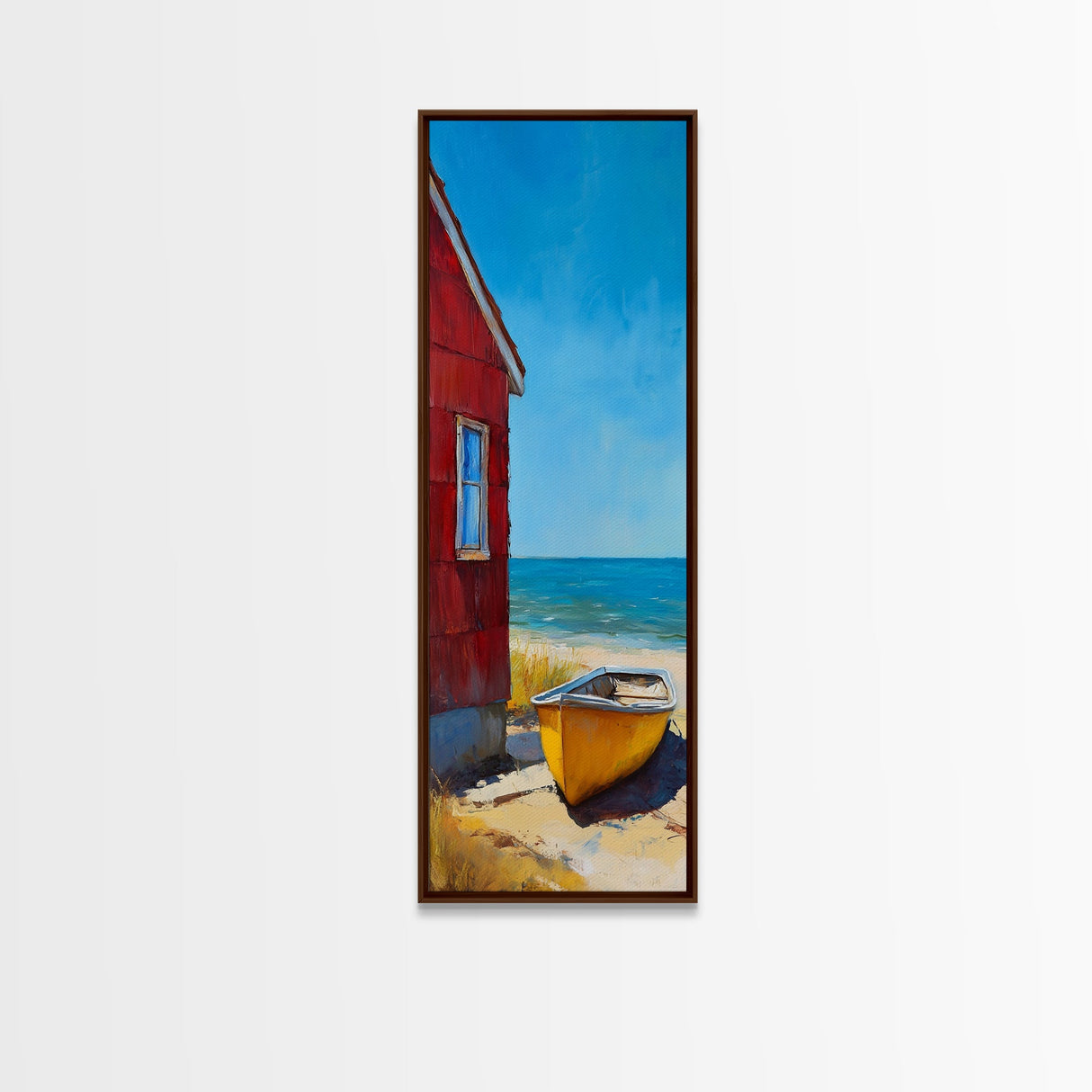 Beach house, Nantucket painting, coastal landscape art, framed canvas print, nautical decor, seascape painting, farmhouse art