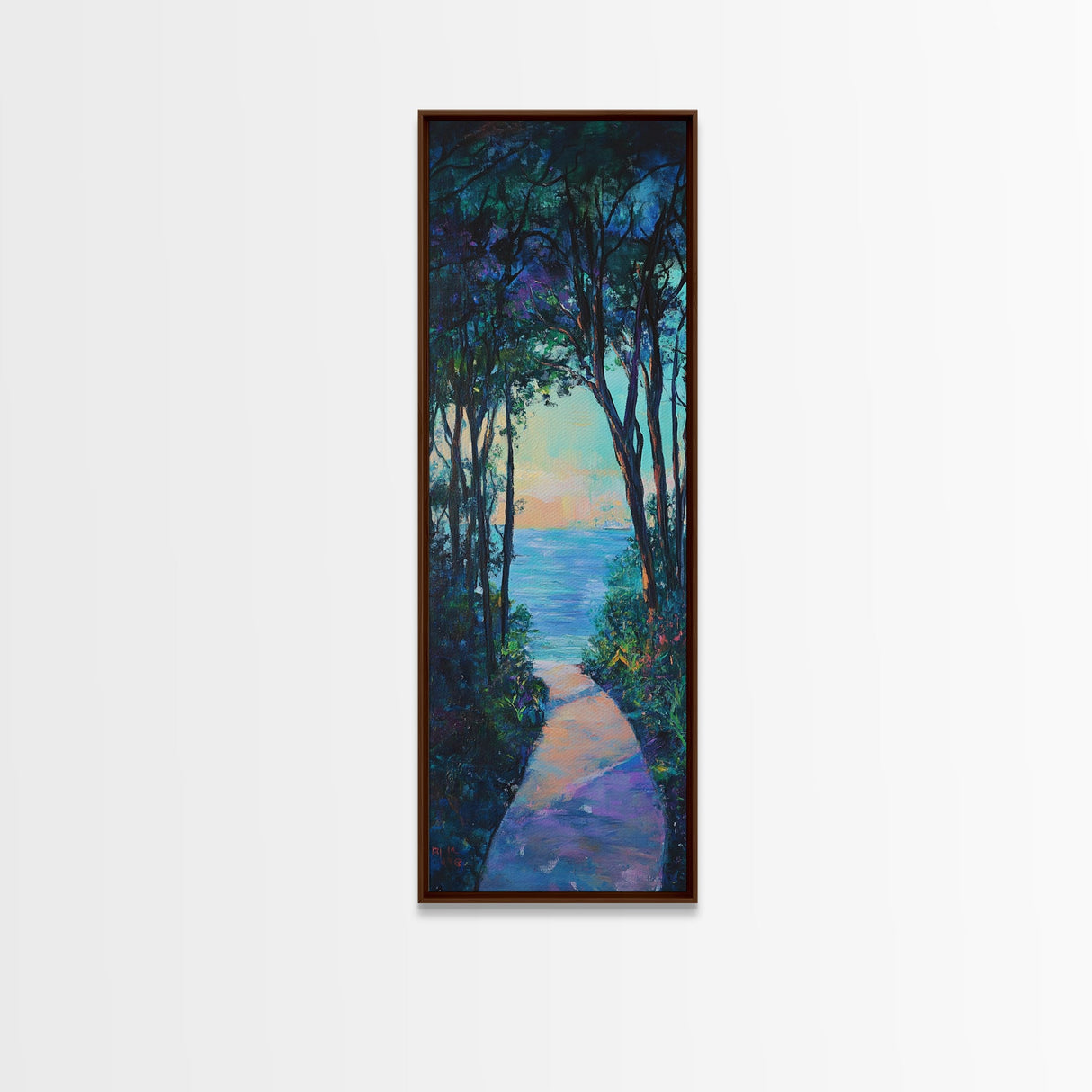 Sunset Pathway Art, Coastal Painting, Wabi Sabi Art, Above Bed Wall Art, Seascape Painting, Framed Canvas Print, Nautical Decor