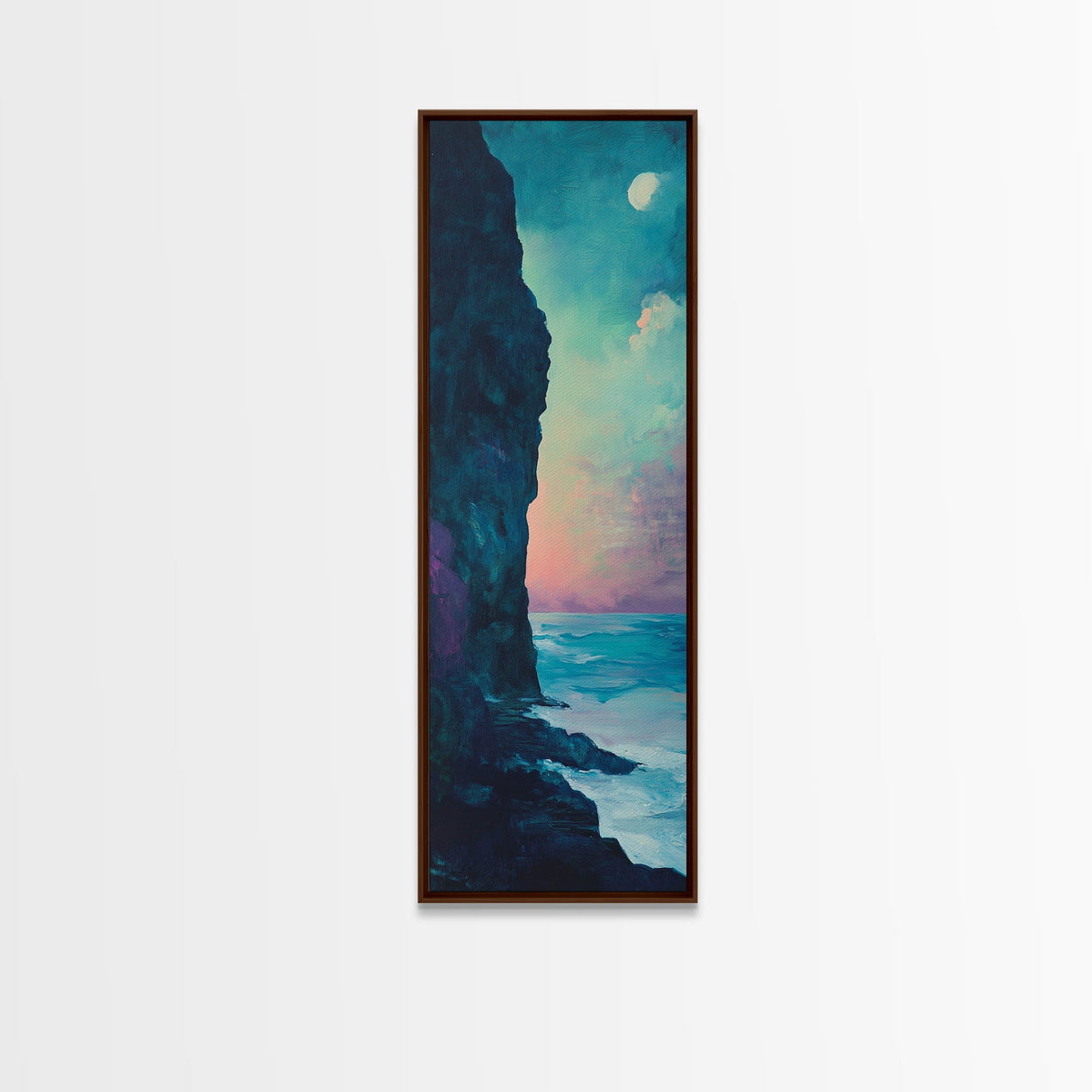 Cliffside Moon Painting, Moody Art, Coastal Wall Art, Landscape Painting, Ocean Art, Framed Canvas Print, Nautical Decor