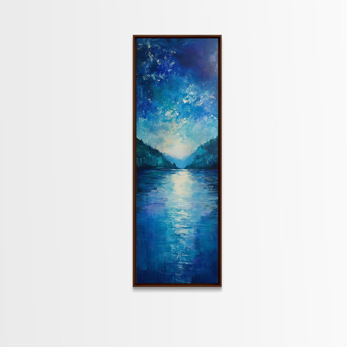 Lake Reflection Art, Moody Landscape, Blue and Green Wall Art, Minimalist Art, Above Sofa Art, Framed Canvas Print