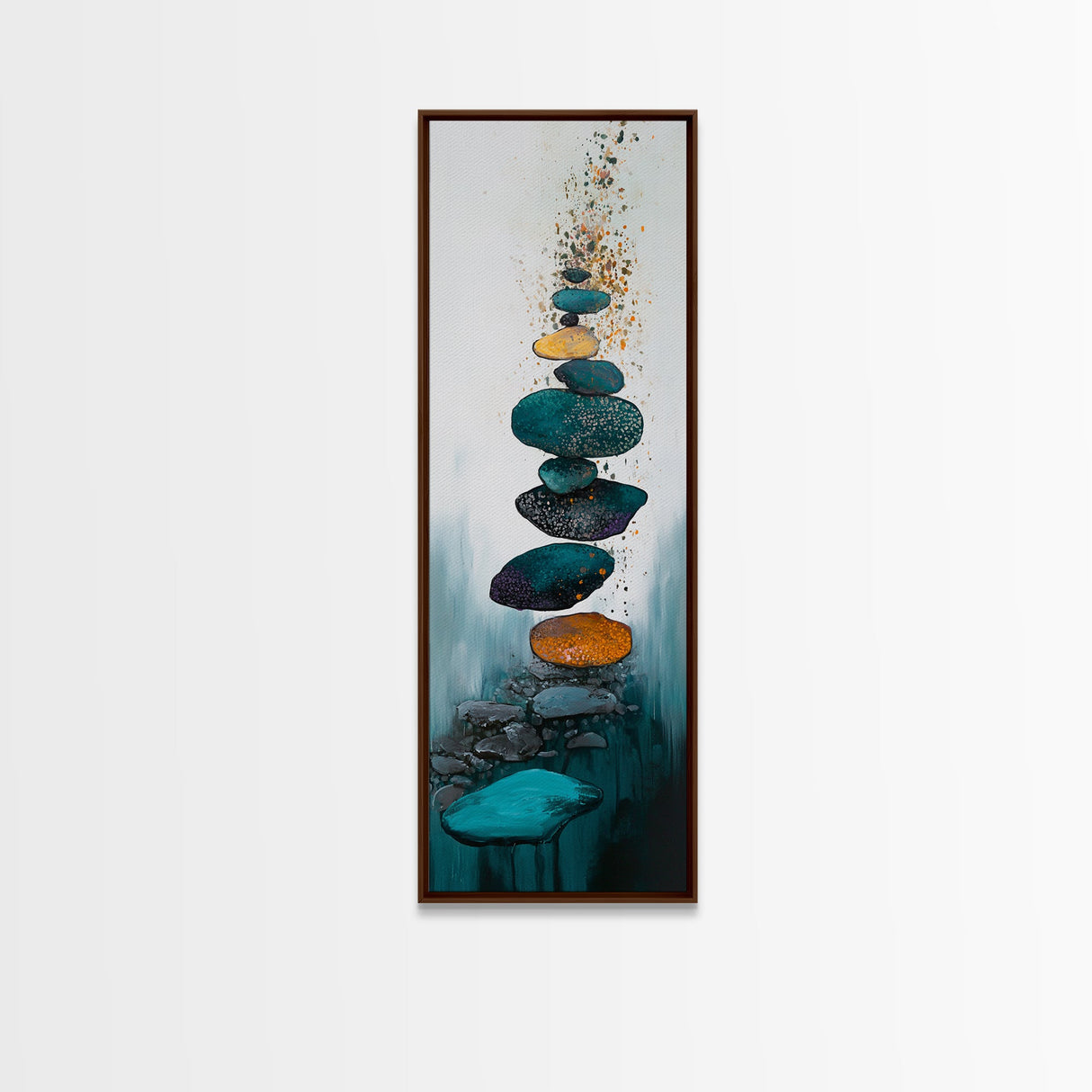 Zen Stones, minimalist art, zen wall art, wabi sabi art, sage green wall art, extra wide art, tall narrow art, Canvas Print, boho art