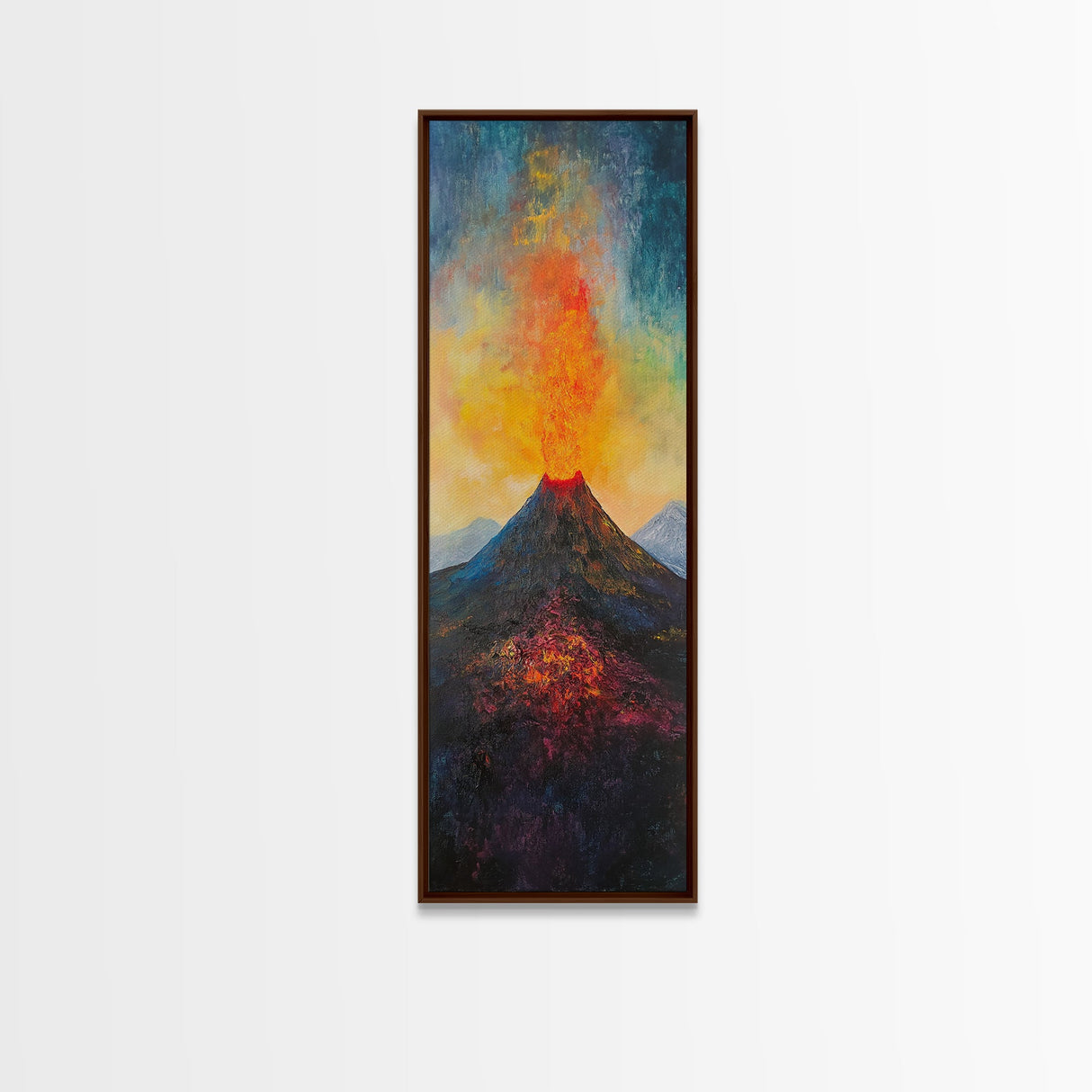 Erupting Volcano, landscape painting, moody art, fiery art, dramatic wall art, southwest wall art, framed canvas print, rustic decor