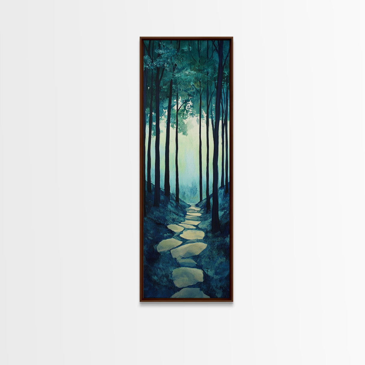 Forest Path, pine tree art, wabi sabi wall art, rustic decor, landscape painting, tall narrow art, green wall art, canvas print