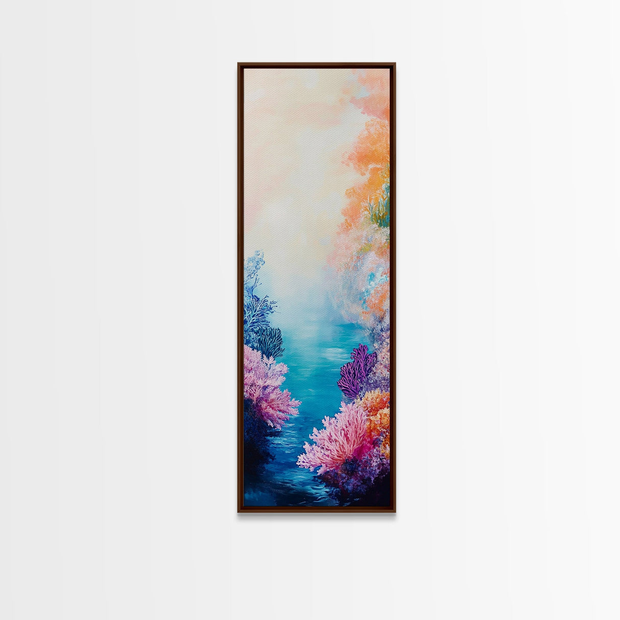 Coral Reef, dolphin painting, blue and green wall art, ocean painting, tropical decor, tall skinny art, coastal decor, canvas print