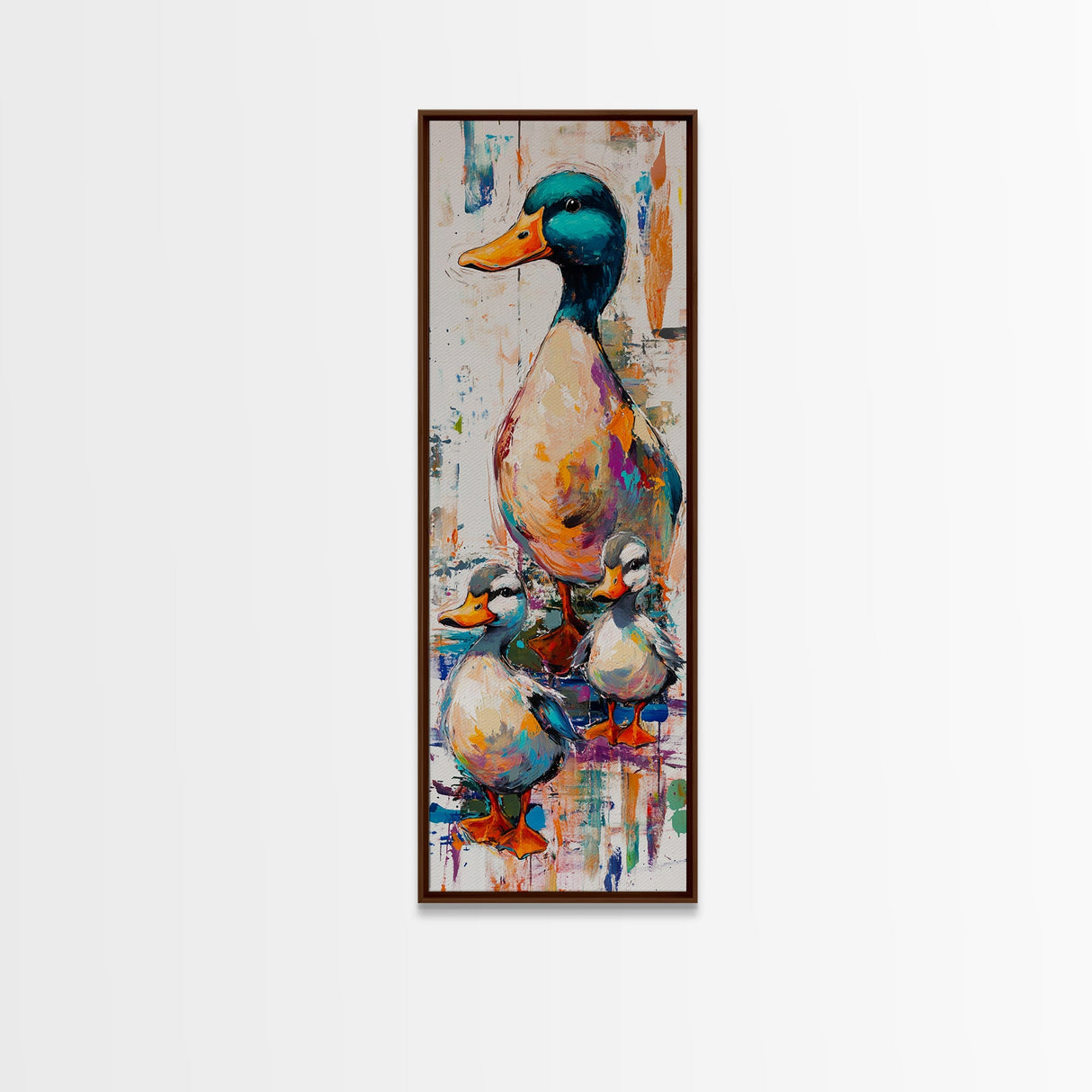 Whimsical Ducks, bird art, farmhouse art, framed canvas print, colorful animal painting, rustic wall art, above couch art
