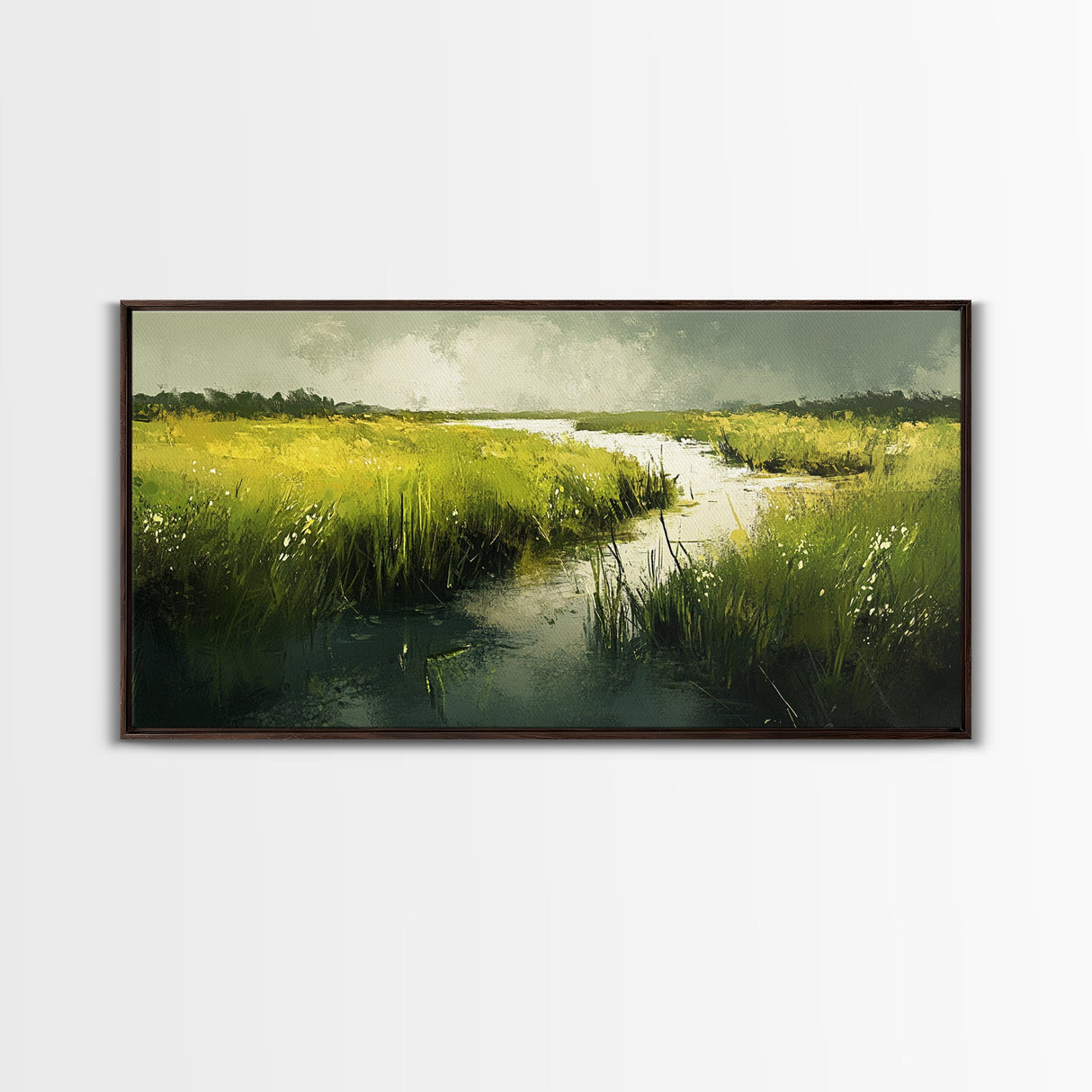 Marshland Landscape Art, nature painting, green wall art, botanical prints, landscape painting, framed canvas print, rustic decor