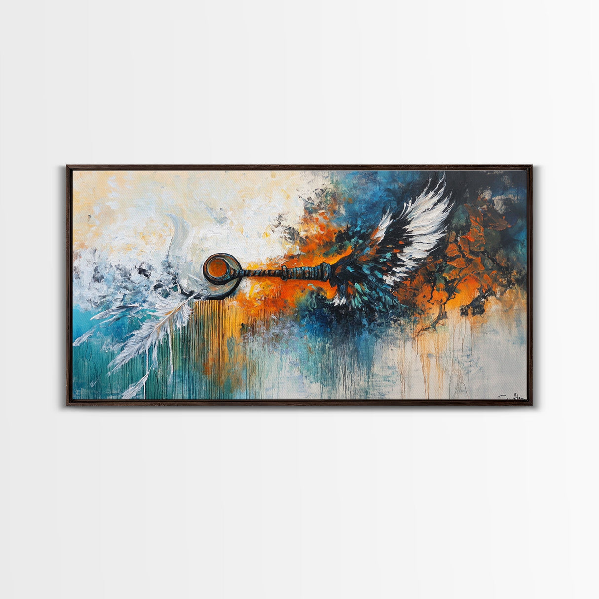 Whimsical art, framed canvas print, extra wide art, rustic wall art, abstract painting, steampunk wall art, eclectic home decor