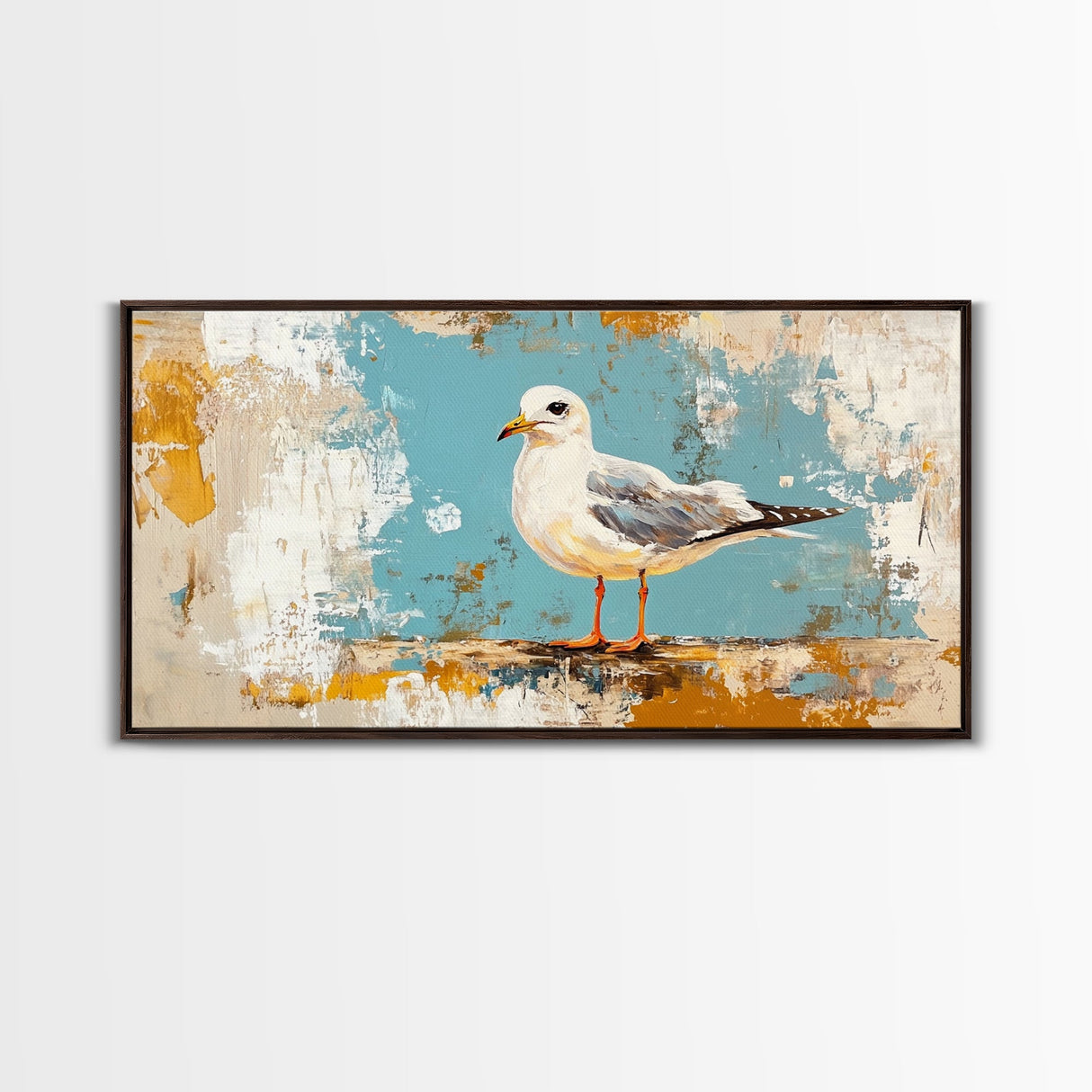 Seagull Painting, Coastal Landscape Art, Nautical Wall Art, Rustic Decor, Framed Canvas Print, Beach House Art, Bird Art