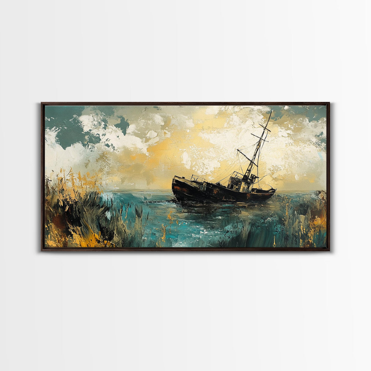 Shipwreck Painting, nautical painting, coastal wall art, moody art, fisherman painting, original painting, framed canvas print