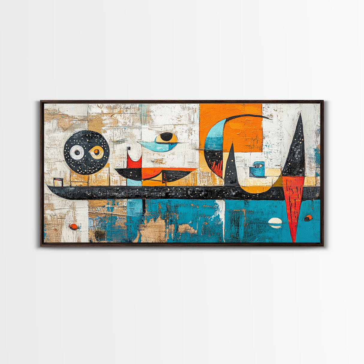 Abstract Geometric Art, mid-century modern art, sacred geometry wall art, framed canvas print, blue and green wall art, mosaic art