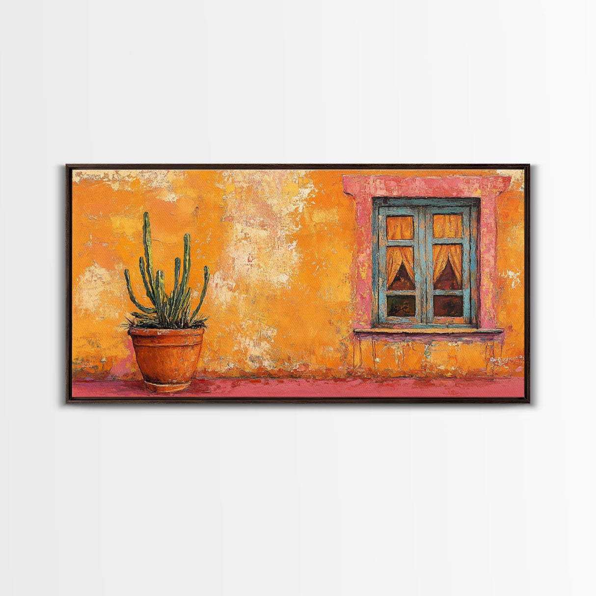 Mexican Window, Canvas Print, southwest wall art, warm color painting, extra wide painting, vibrant art, farmhouse art