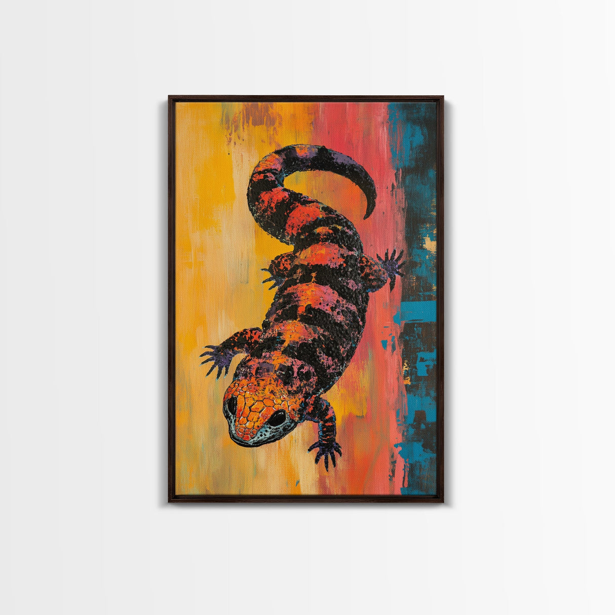 Colorful Lizard Art, wildlife painting, leopard wall art, whimsical art, rustic decor, southwest wall art, Canvas Print