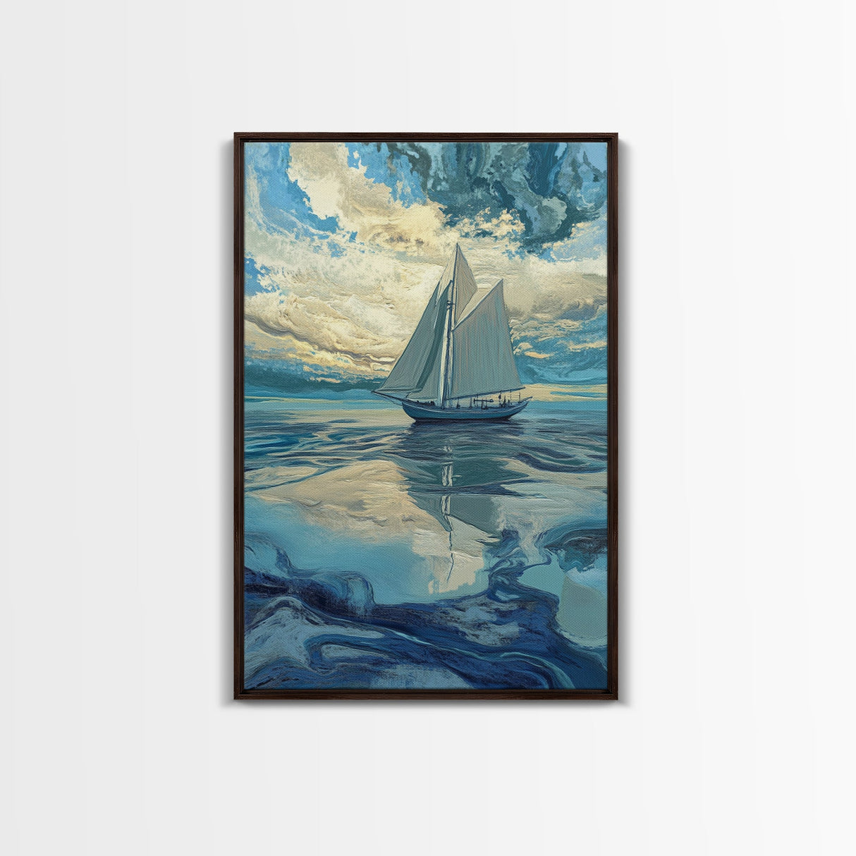Sailboat Painting, nautical decor, coastal wall art, blue and green wall art, ocean painting, framed canvas print, living room art