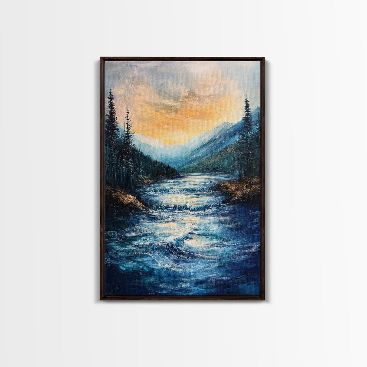 Mountain Stream, Nature Painting, Canvas Print, Forest Art, Rustic Wall Art, Coastal Decor, Bedroom Art, Cabin Decor, Gift Idea