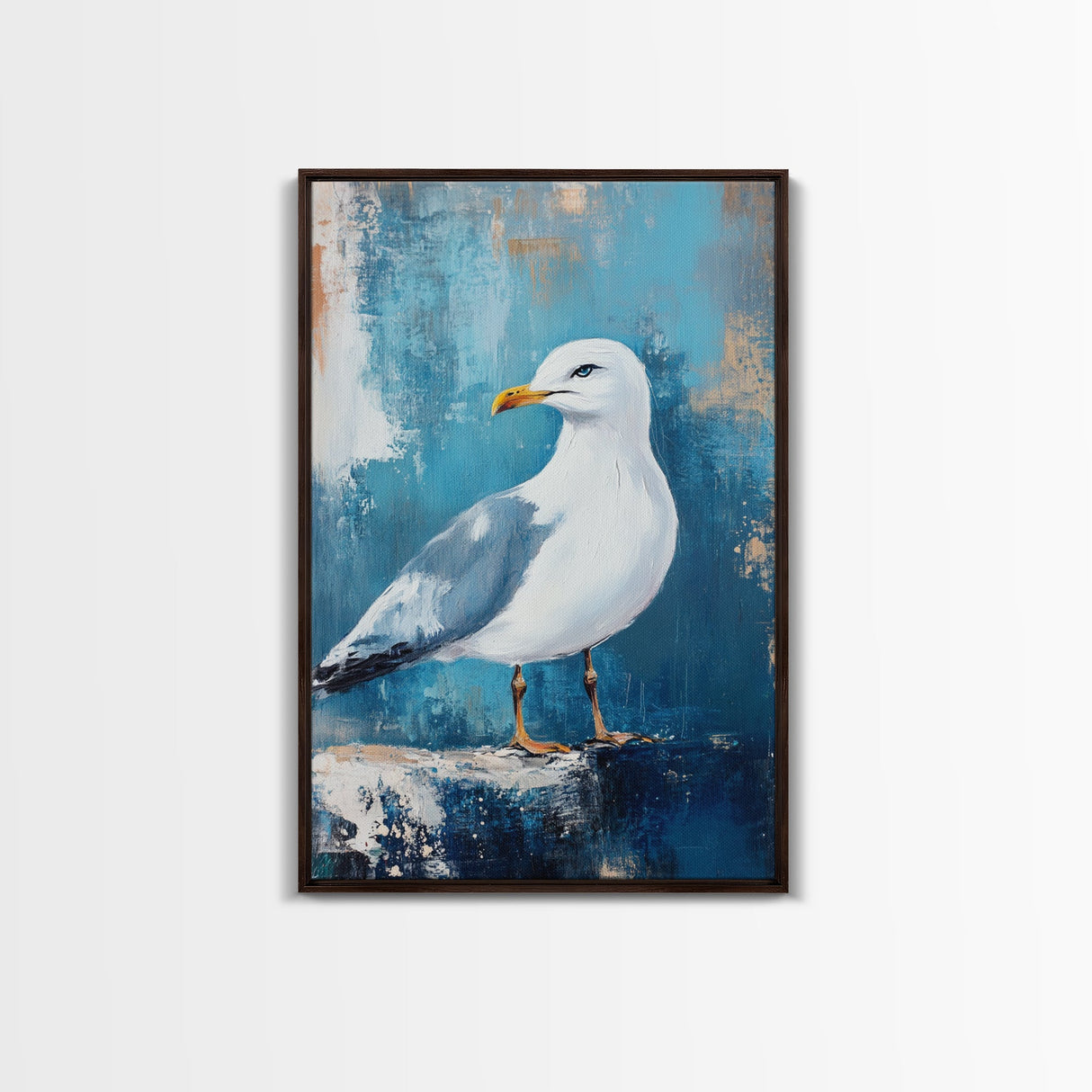 Seagull Portrait Framed Canvas Print Coastal Bird Painting, Nautical Wall Art, Beach House Decor, Ocean Wildlife Artwork, Summer Gift