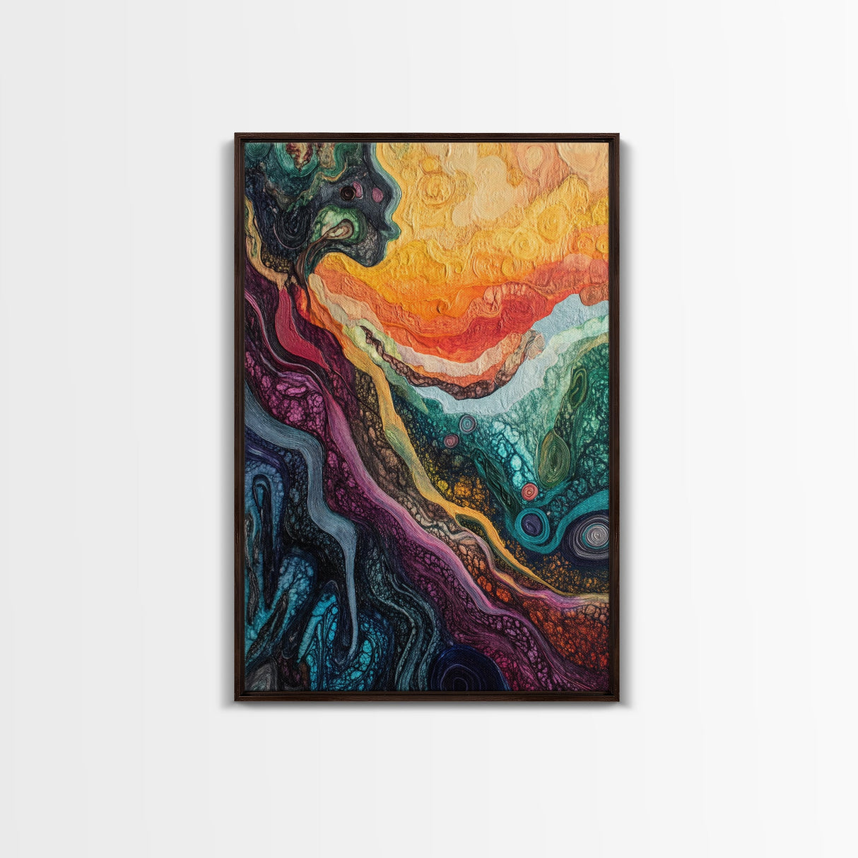 Psychedelic Abstract Texture Framed Canvas Print, Surreal Art, Vibrant Wall Art, Modern Abstract Painting, Unique Artwork, Office Decor