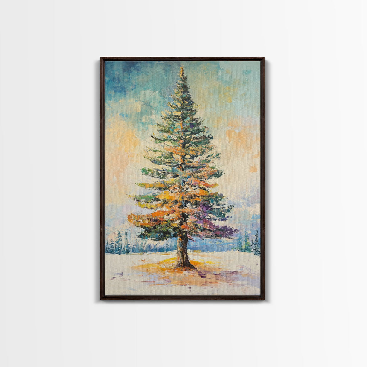 Winter Pine Tree Canvas Print Seasonal Landscape Art Snowy Forest Painting Nature Wall Art Christmas Home Decor Cozy Living Room