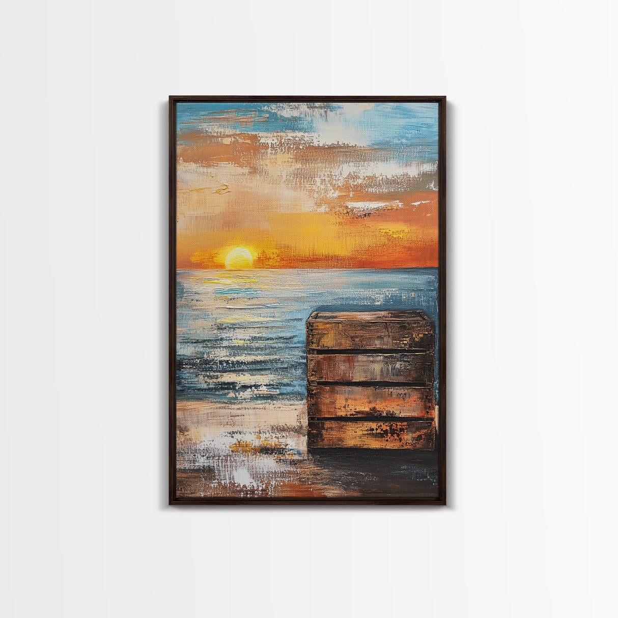 Sunset Over Ocean Canvas Print | Serene Seascape Painting | Coastal Home Decor | Beach House Wall Art | Nautical Artwork