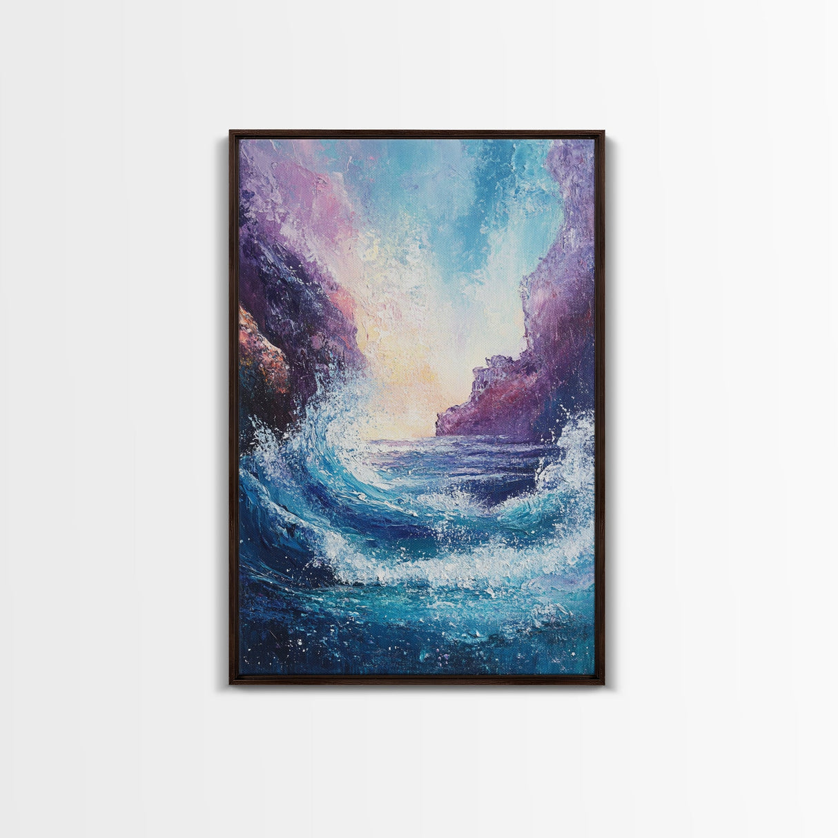 ocean waves, coastal painting, framed canvas print, seascape painting, nautical wall art, beach decor, extra wide art, gift idea